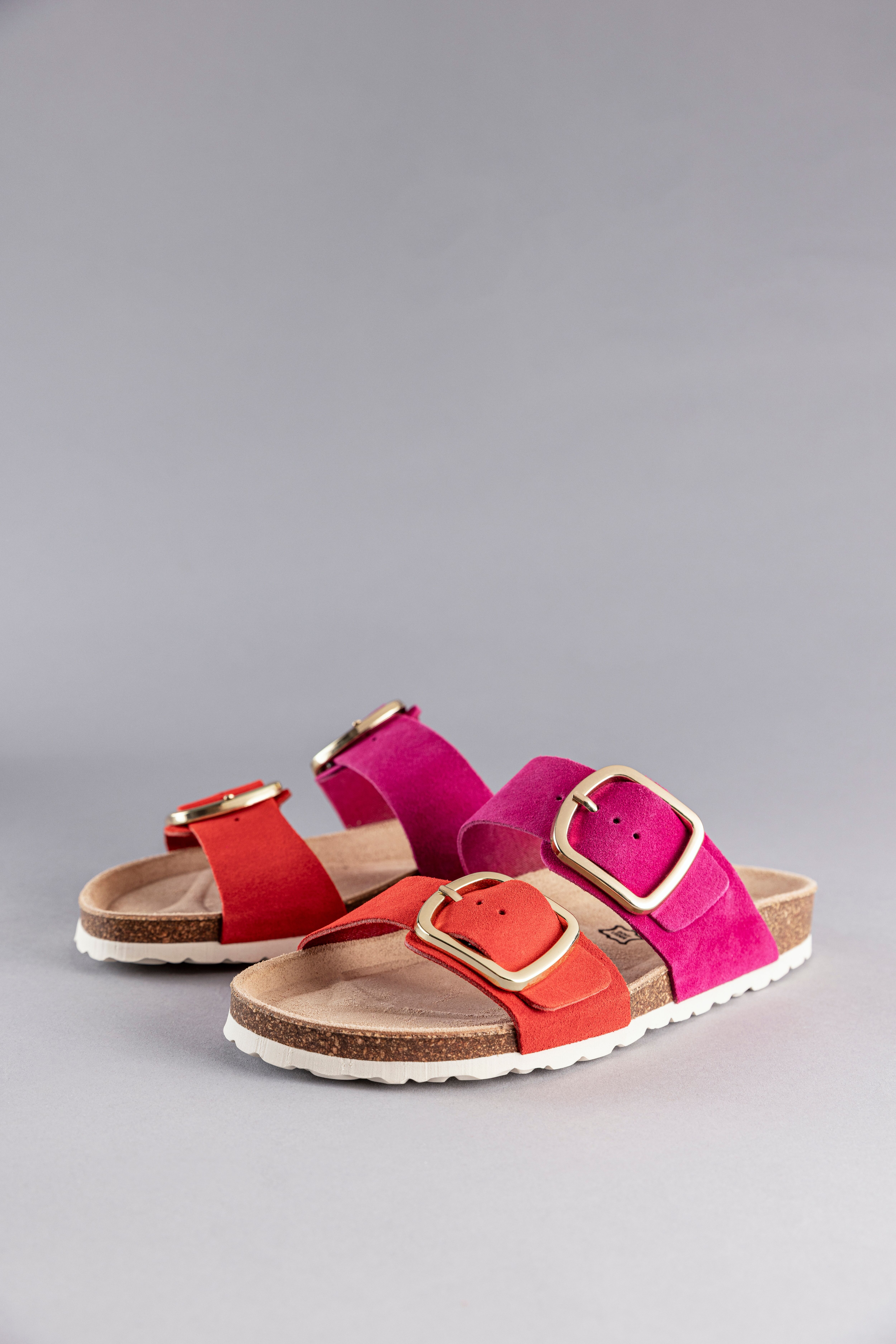 Pantolette ANISTON SHOES, Damen, Gr. 37, Textil, bunt (orangerot, fuchsia), Veloursleder, Schuhe Pantolette, Sommerschuh, Hausschuh mit Eye-Catching Farben orangerot, fuchsia 37, Textil