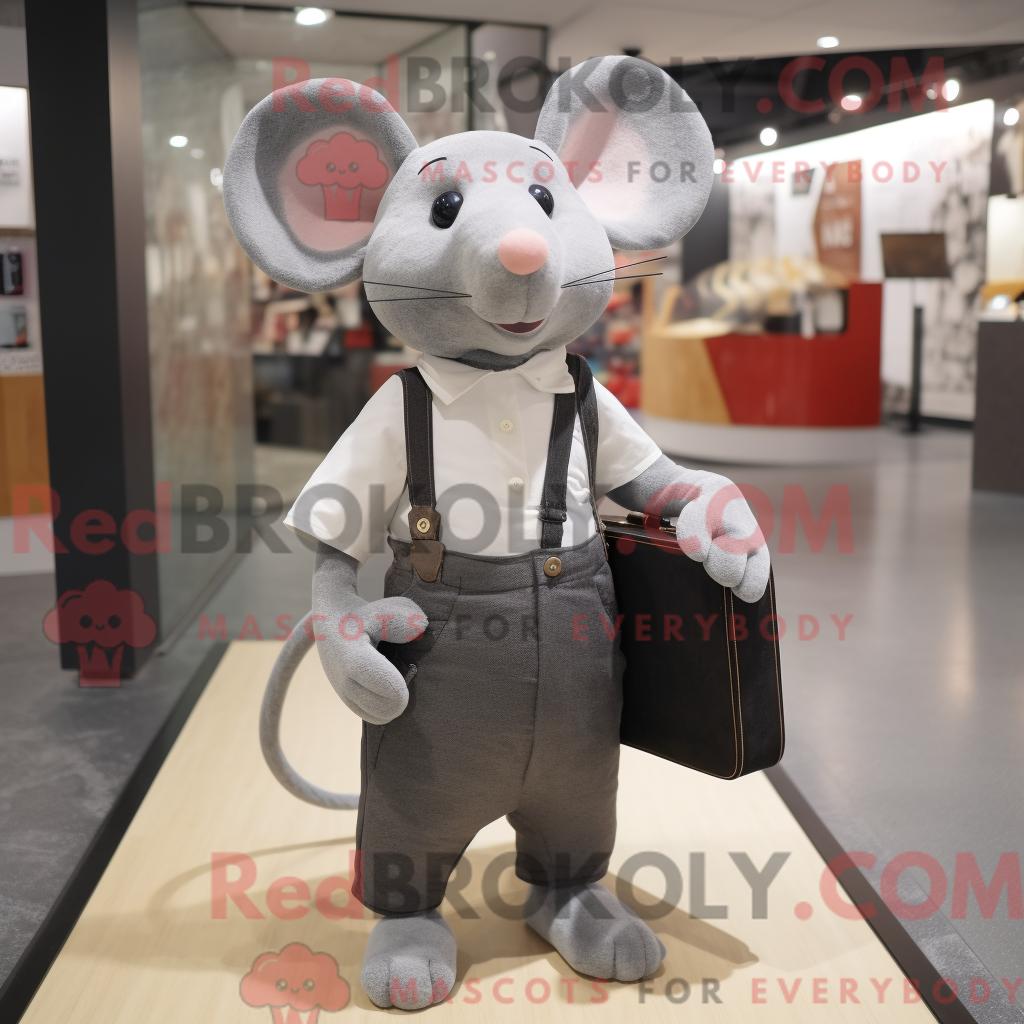 Maskottchen-Charakter REDBROKOLY einer Maus mit Tanktop und Aktentasche