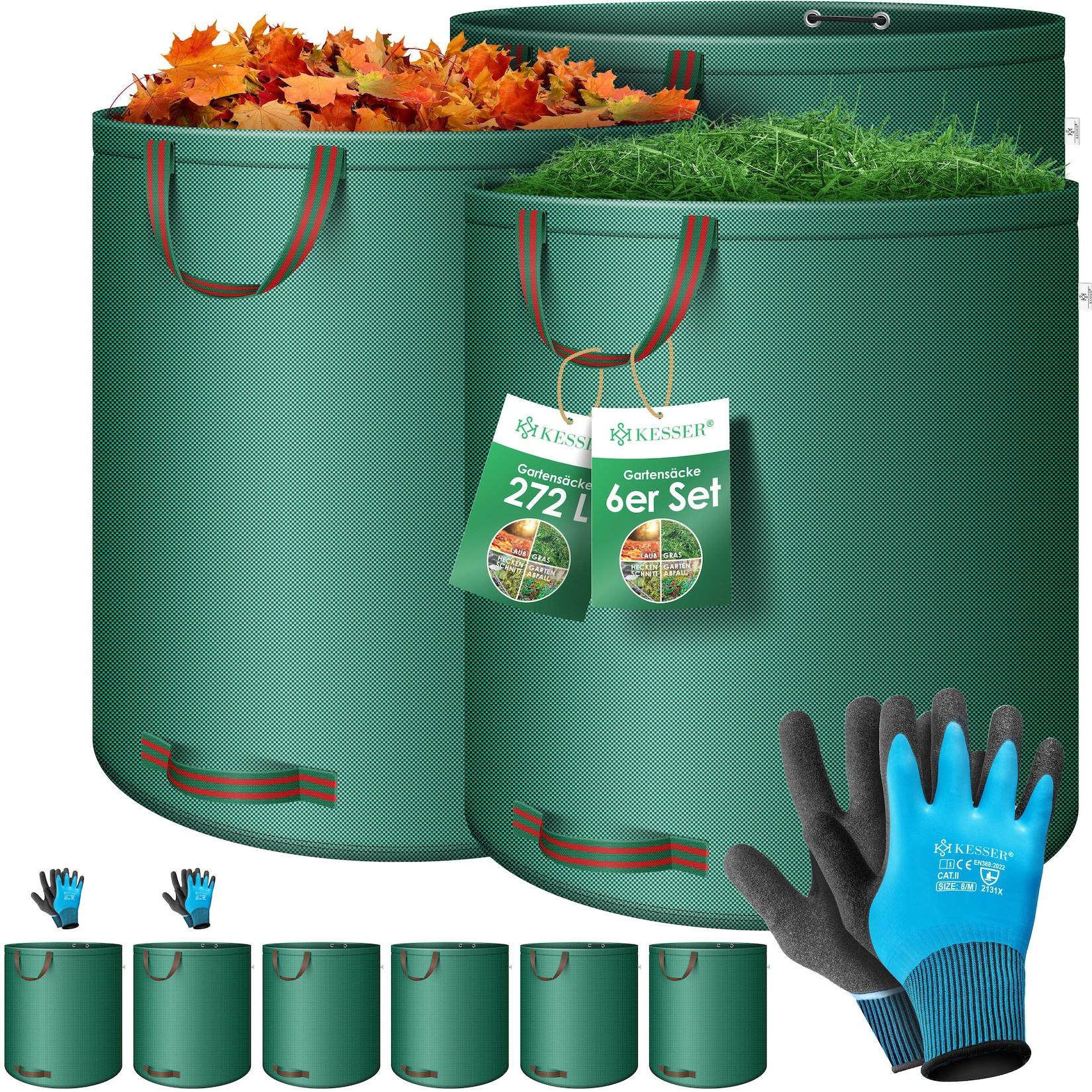 KESSER® Gartensack Set Laubsack Gartenabfallsack inkl. Handschuhe - Selbststehend 4 Griffe Stabil Robust & Faltbar - Laubsäcke Rasenschnitt Gartensäcke für Gartenabfälle Grünschnitt