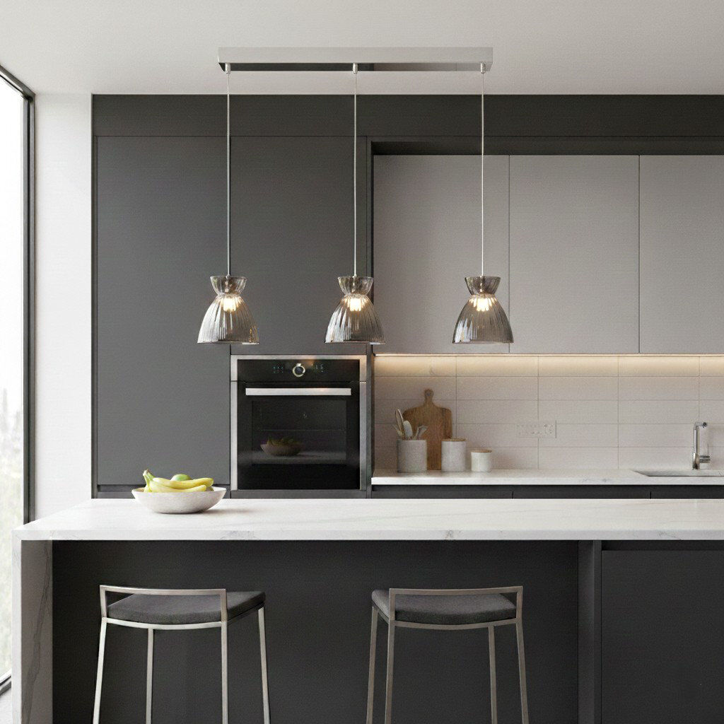 Firstlight 3 - Light Chrome LED Kitchen Island Pendant Grey 14.8cm H X 13.8cm W X 13.8cm D