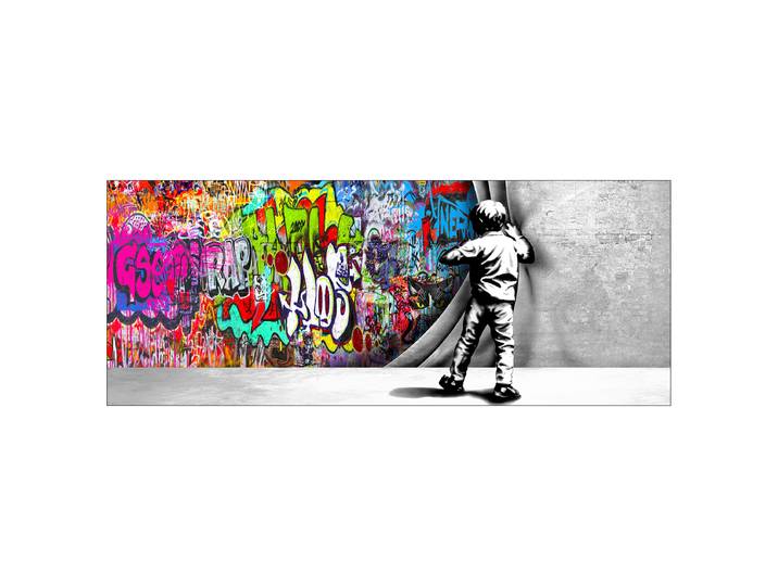 Tableau verre Graffiti Discovery Verre flotté Vert/Argenté/Rose foncé 125 x 50cm