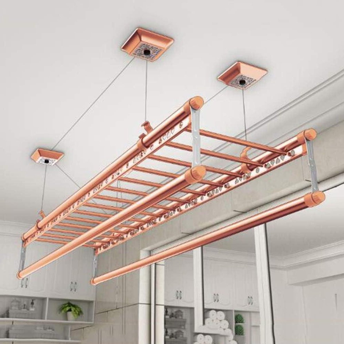 Ruimtebesparend aluminium plafond droogrek voor wasgoed met 150 cm lengte