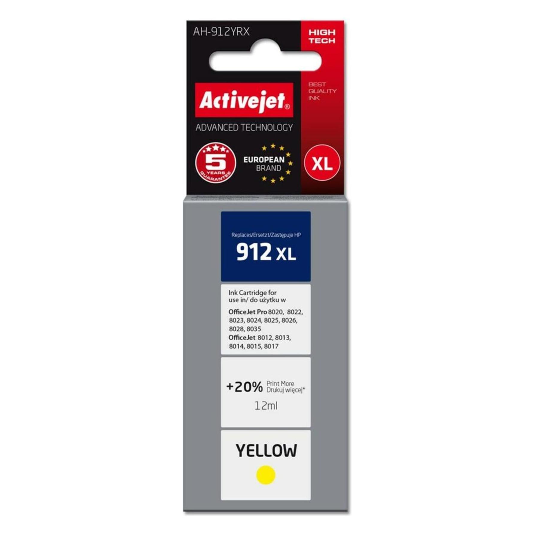 Activejet AH-912YRX Tinte für HP Drucker Ersatztinte HP 912XL 3YL83AE Premium 990 Seiten gelb (Y) (AH-912YRX)
