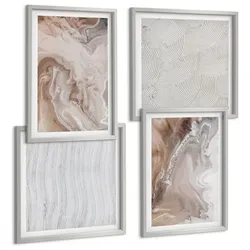 BILDER SET 4er Set - 50x50 cm & 40x60 cm Silberner Rahmen - Abstrakte Marmormuster aus Stein