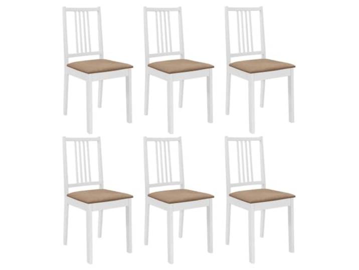 HMDNGOUT Esszimmerstühle mit Polstern 6 STK. Weiß Massivholz Rückenlehne und Polster, einfache Endmontage, bis 110 kg pro Sitz, leicht zu reinigen, pflegeleicht