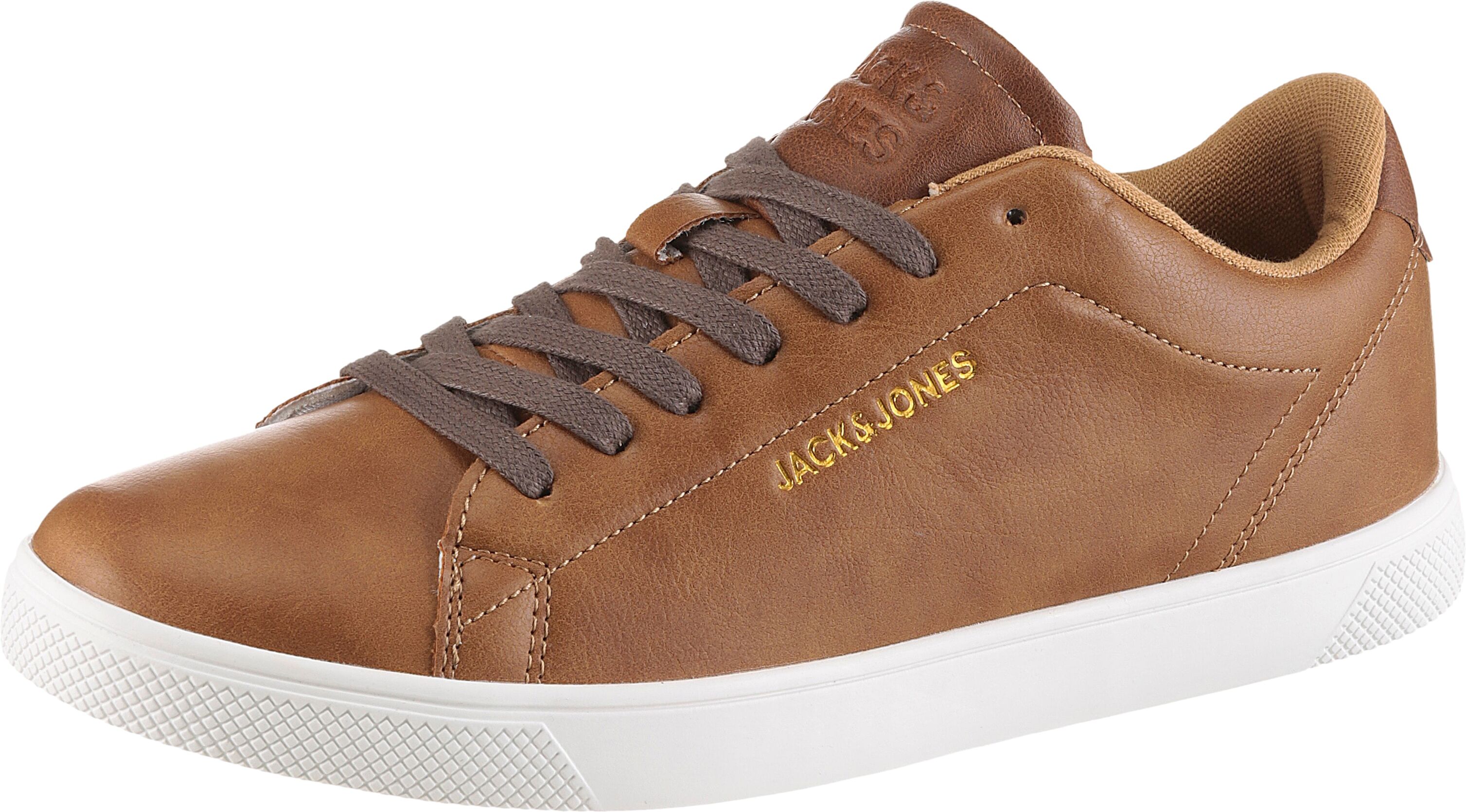 Sneaker JACK & JONES "JFWBOSLEY", Herren, Gr. 41, Textil, braun (cognac), Lederimitat, Schuhe Sneaker, mit heller Laufsohle
