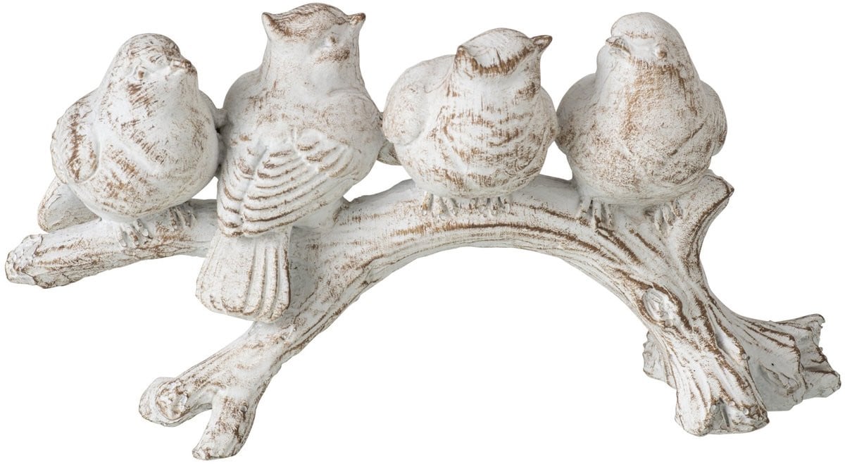 J-Line vogel op tak decoratie - klei - ecru - small