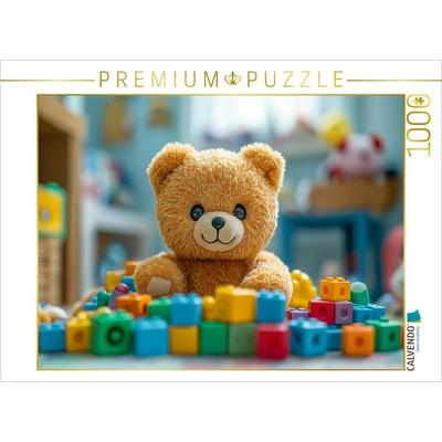 CALVENDO Puzzle Niedlicher Baby Teddybär im Kinderzimmer mit buntem Spielzeug | 1000 Teile Lege-Größe 64x48cm Foto-Puzzle für glückliche Stunden