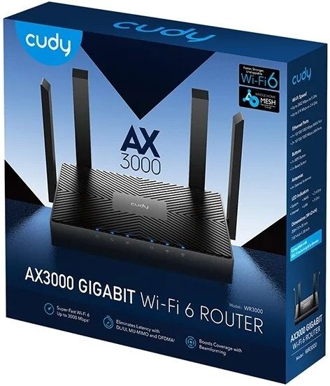 Cudy Wi-Fi Router Wr3000, Gigabit Wi-Fi 6, Sort
