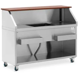 Royal Catering Mobile Cocktail-Station - 150 cm - Theke in Holzoptik - Eisbehälter - Flaschenhalter -