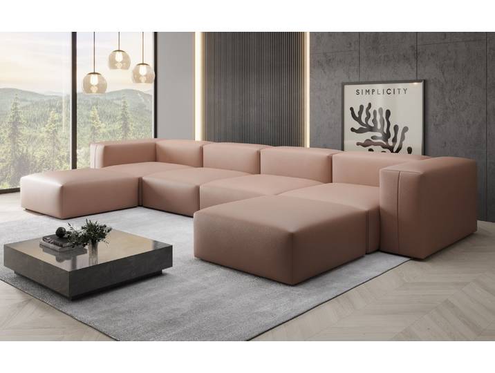 Designer U Sofa Snug in Echtleder - Rosé - Luxusbetten24