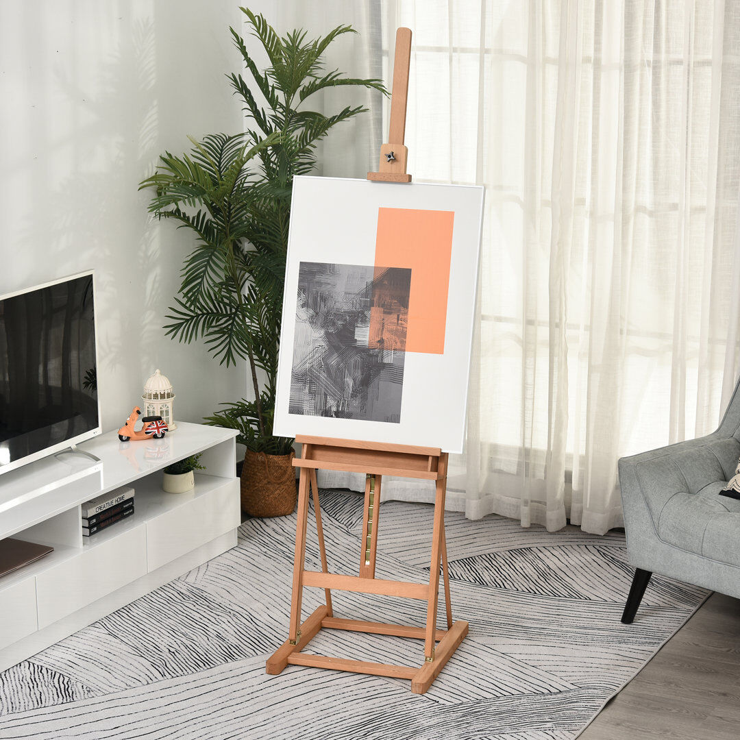 Rosalind Wheeler Angelinne H-Frame Studio Easel Height Adjustable with Canvas Holder Pencil Case 230cm H X 53cm W X 50.5cm D