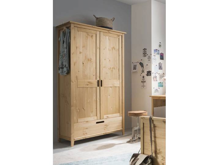 Kleiderschrank 2-trg. 'Maja' 100cm Kiefer massiv laugenfarbig