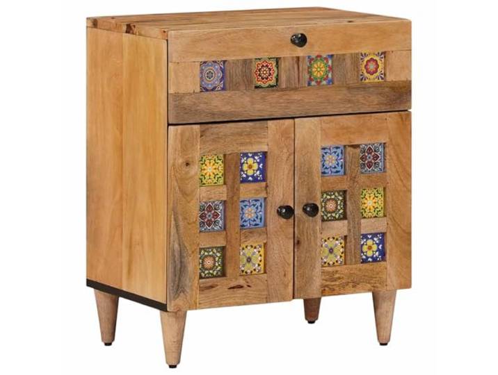 LMTYOENFG Nachttisch Massivholz Mango 50x33x60cm Beistelltisch Natur Formstabiler Beistellschrank fürs Schlafzimmer aus echtem Mangoholz mit nützlicher Schublade für persönliche Dinge.