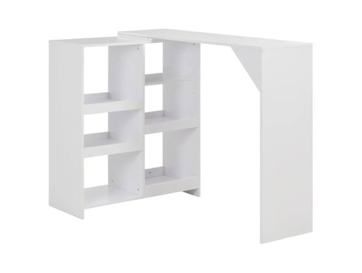 Fisinber Bartisch mit Regal Weiß 138x39x110 cm Stehtisch L-Form Platzsparender Bistro Tisch in Weiß für Küche und Essbereich, mit flexiblem 90cm Regal und stabiler L-Form Konstruktion.