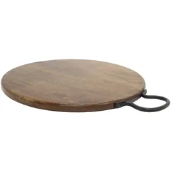 Chic Antique Tapasbrett Tours cm Walnuss-Finish mit Ledergriff, Ø 35,5 cm - Walnussbraun