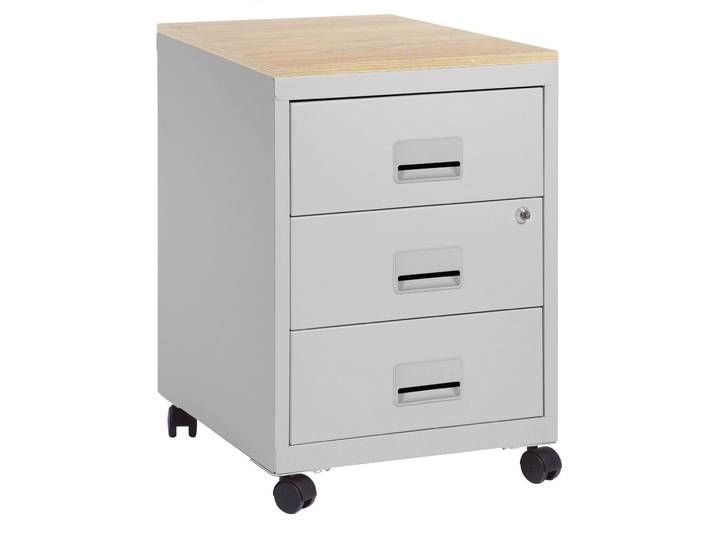 Caisson mobile Pratic Plus 3 tiroirs - top Hêtre - corps Aluminium