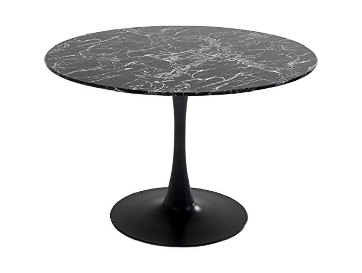 Kare Design Tisch Veneto, Schwarz, Marmorstein Tischplatte, D110cm, 4-6 Personen, Pflegeleicht, Runder Esstisch, Stilvoll, Mittiger Fuß aus Stahl, 40 kg max. Belastbarkeit, 73x110x110 cm (HxBxT)