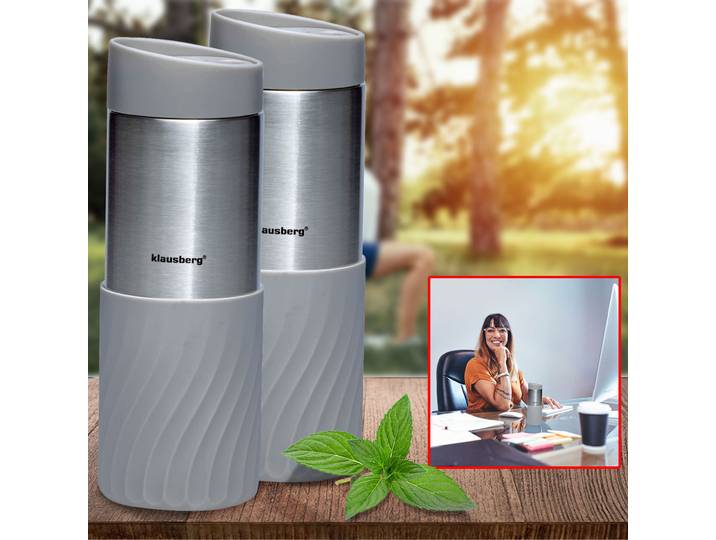 2er-Set Doppelwandiger Thermobecher, 420ml, grau