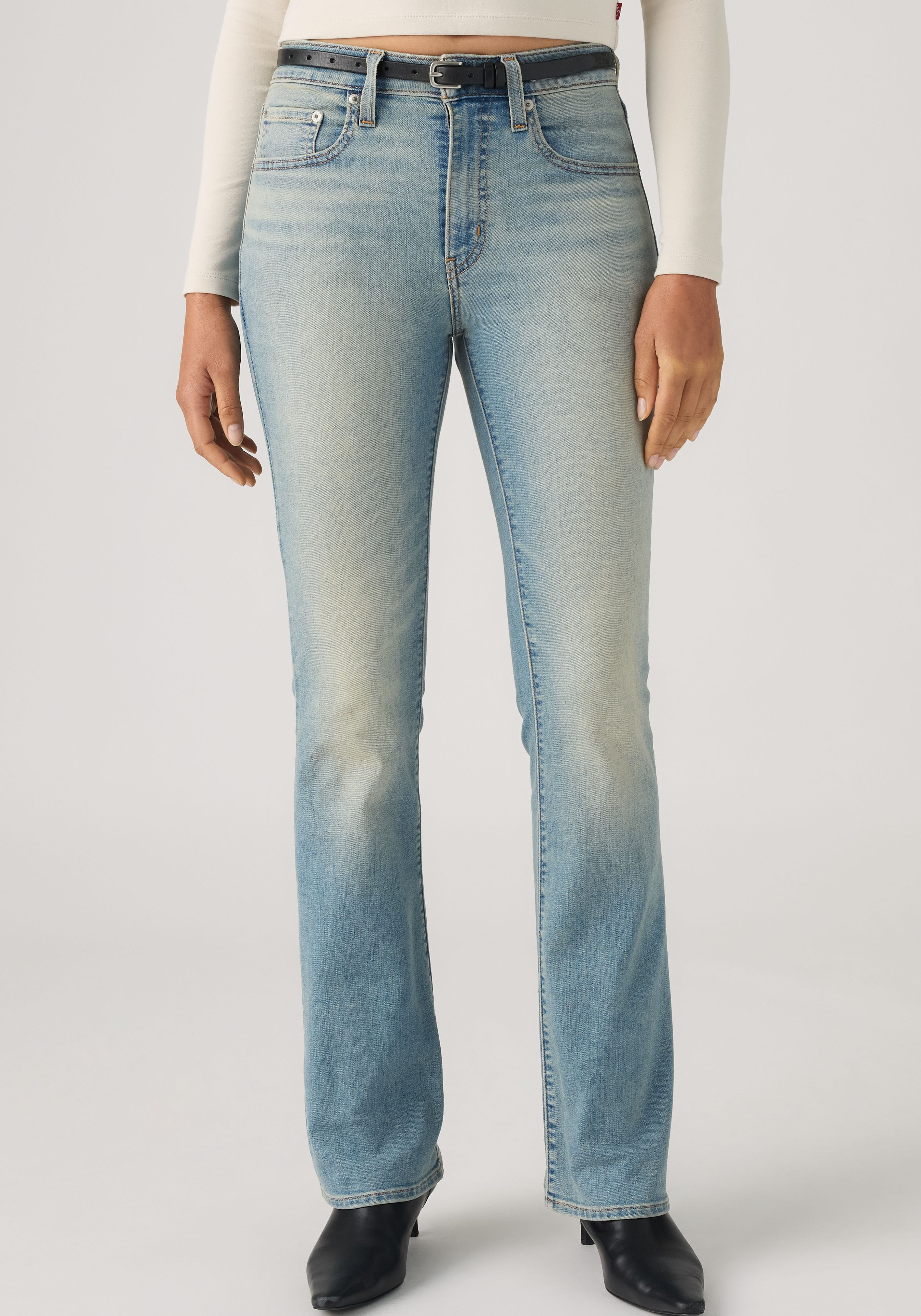 Bootcut-Jeans LEVI'S "725 HIGH RISE BOOTCUT", Damen, Gr. 27, Länge 30, blau (good find), Denim/Jeans, Obermaterial: 81% Baumwolle, 18% Polyester, 1% Elasthan, bootcut fit lang, Jeans Bootcut-Jeans good find 27, Länge 30
