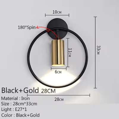 Inspire Curations Nordic Gold Decorative Bedside Wall Sconce 28cm Black And Gold white Light