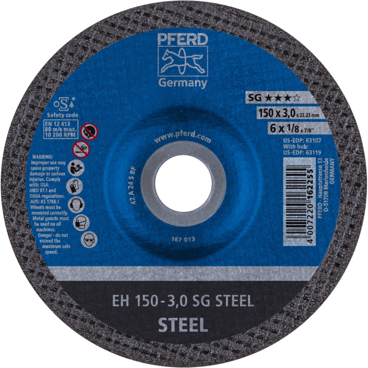 PFERD TOOLS Trennscheibe EH 150x3,0x22,23 mm gekröpft Leistungslinie SG STEEL für Stahl (61323122)