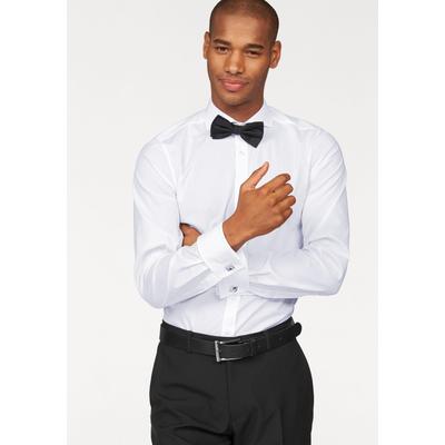 Businesshemd OLYMP "Level Five body fit", Herren, Gr. 46, N-Gr, weiß, Web, Obermaterial: 97% Baumwolle, 3% Elastolefin, unifarben, schmal, Ärmel mit Ärmelschlitz Umschlagmanschette, Hemden, Umschlagmanschetten