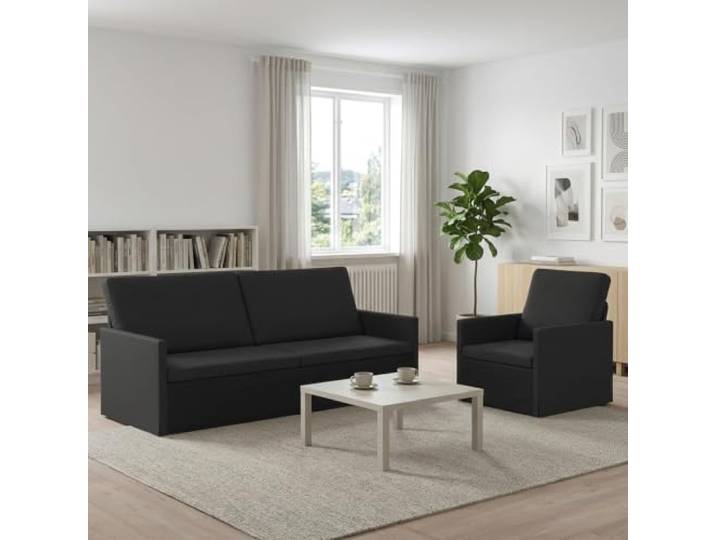 Sofa-Set 2 Stück Schwarz Stoff Metallrahmen,Schaumstofffüllung,Polyesterstoff,Kissen-Rücken-Design,leichte Reinigung