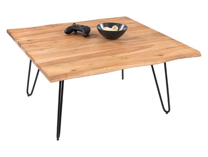 SAM® Couchtisch Noah, massives Akazienholz, natürliche Baumkante, Metallgestell Hairpin-Form