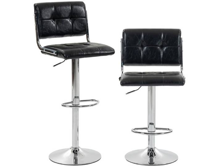 Paire tabourets de bar réglables rotation 360° assise rembourrée dossier et repose-pieds noir TABLE A MANGER AVEC CHAISES