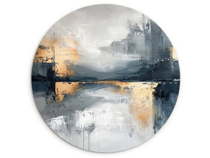 MuchoWow© Wandkreis Ø120 cm Home Decorations Wand Deko Wall Wohnzimmer Schlafzimmer Küchen Kinderzimmer Badezimmer Wanddeko Dekoration Bedroom Kunst - Grau - Gold - Abstrakt