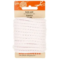 buttinette Baumwoll-Kordel für Bekleidung, weiß, 8 mm Ø, Länge: 5 m