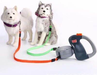 Inspired Deals Dual Retractable Dog Leash For 2 Dogs With One Touch Control And Comfort Grip grey