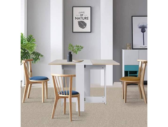 Table Pliante - OHMG - L102.5cm - Décor chêne et blanc - 4 places - Mélamine