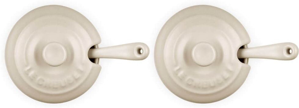 Le Creuset Serenity Collection Set of 2 Stoneware Condiment Pots with Spoons - Brioche