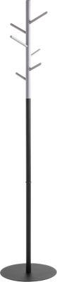 Garderobenständer HAKU, 6 Haken mit jeweils 5 kg Tragkraft, Ø 360 x H 1700 mm, Stahlrohr pulverbeschichtet/Holz/Metall, grau-schwarz
