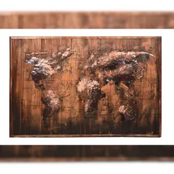 DELUKE 3D-Metallbild Weltkarte Stahl Braun 5x80x120cm Wandbild Wohnzimmerbild Dekobild Flur Büro