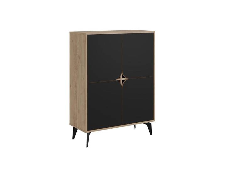Calicosy Highboard mit 4 Türen und Metallfüßen Flora - 90/38/120 cm, Schwarz, 38x120x16 cm, Kleinmöbel, Kommoden, Highboards
