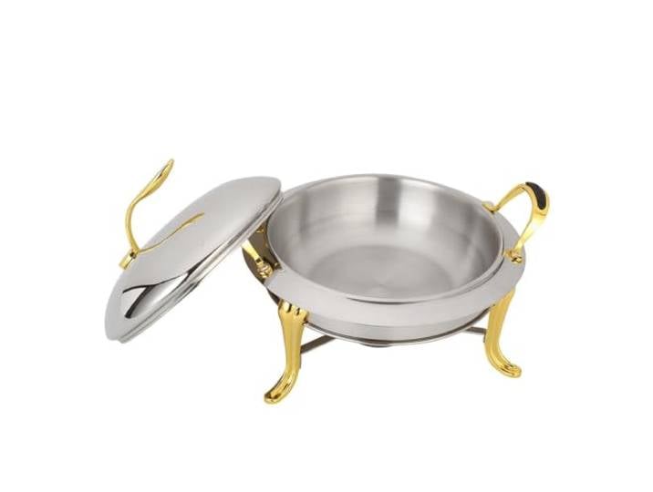 Behälterwärmer-Chafers und Buffetwärmer-Sets warmhaltebehälter Runder Buffet-Chafer aus Edelstahl mit Deckel, rundes Chafing Dish-Buffet-Set(Gold,20cm)