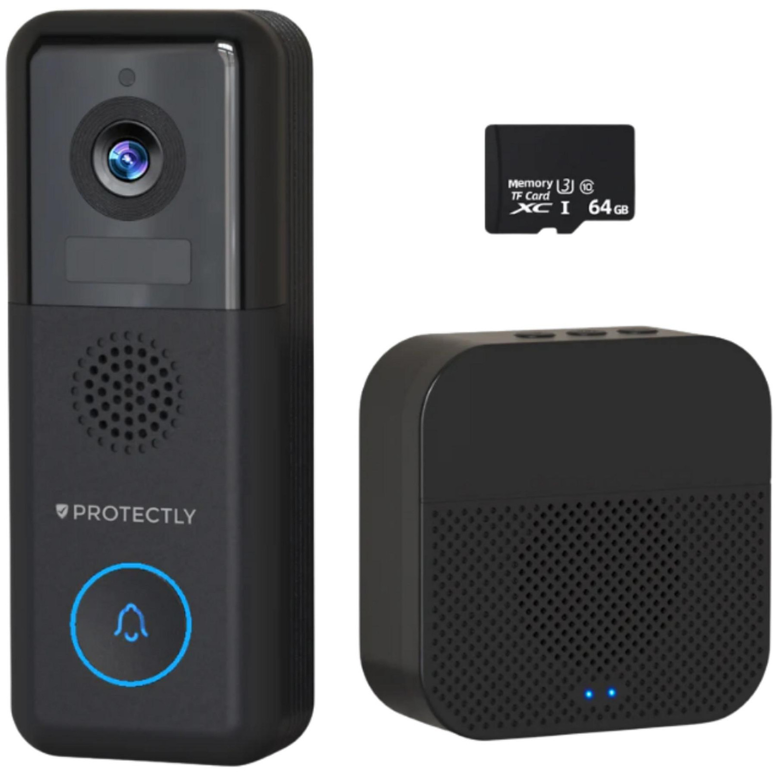 Protectly 2K Ultra HD Video Deurbel met Camera - Bedraad en Draadloos - Waterdicht - Inclusief Gong en 64GB SD-kaart