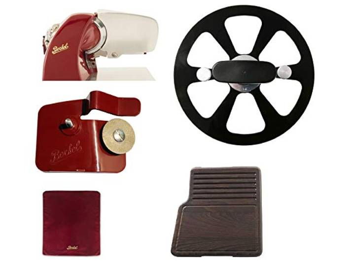 Berkel - Home Line 200 + Das Schneidebrett Termisch behandeltes Eschenholz + Messer-Abnehmer + Slicer cover Rot Größe + Zubehörspitzer für Home Line (Rot)
