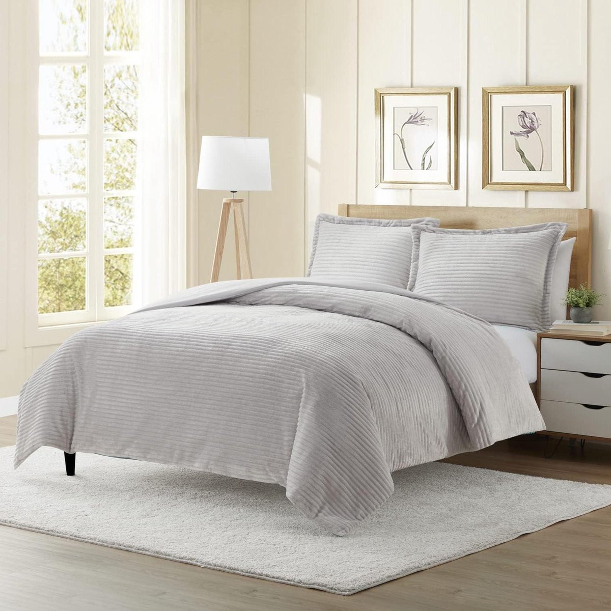 Zilvergrijs pluche dekbedovertrekset voor queen size bedden