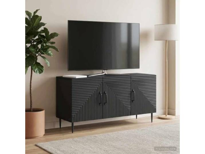 GKMBCVDFR TV-Schrank Schwarz 99 x 34,5 x 50 cm Holzwerkstoff Lowboard Metallbeine, beschichtete Oberfläche, mehrere Fächer, pflegeleicht, vielseitig nutzbar