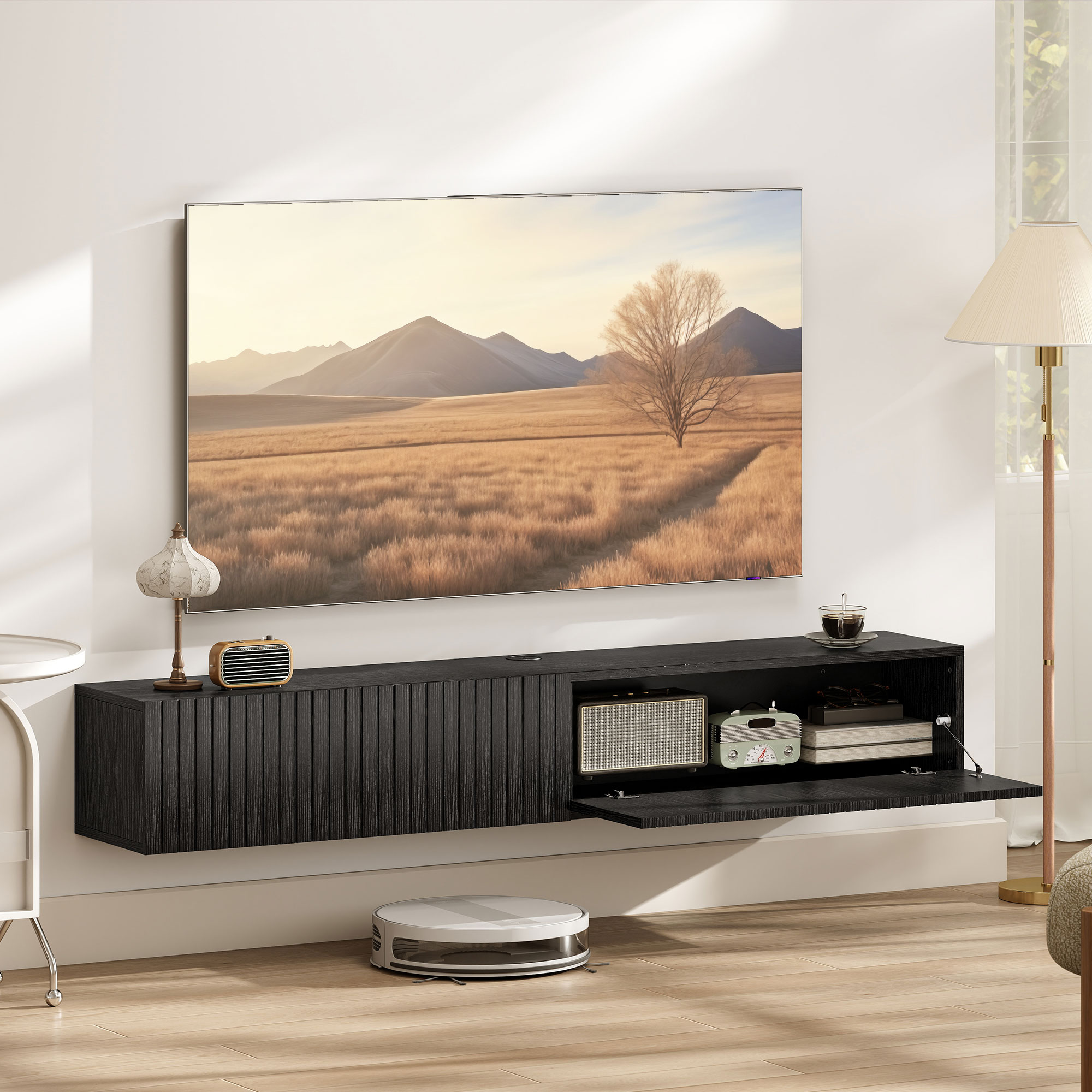 Homcom Mobile TV sospeso con 2 ante ribaltabili, 140x25x22 cm, Nero   Aosom Italy