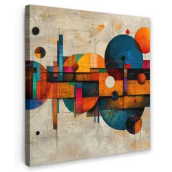 LEINWANDBILD Vintage - Moderne Kunst - Orange - Geometrische Formen Wandbild Wohnzimmer 50x50 cm