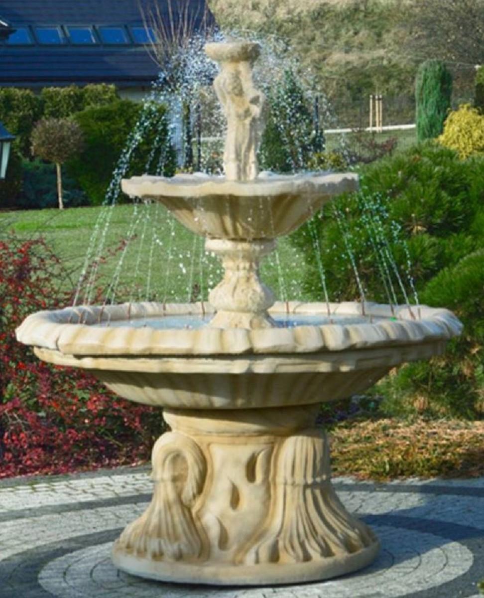 Casa Padrino Jugendstil Springbrunnen Frau mit Schüssel Sandfarben Ø 155 x H. 190 cm - Prunkvoller Gartenbrunnen - Gartendeko Brunnen - Barock & Jugendstil Garten Deko Accessoires