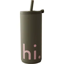 Design Letters Hi Reisebecher 500 ml olivenfarben mit Strohhalm weiche Beschichtung