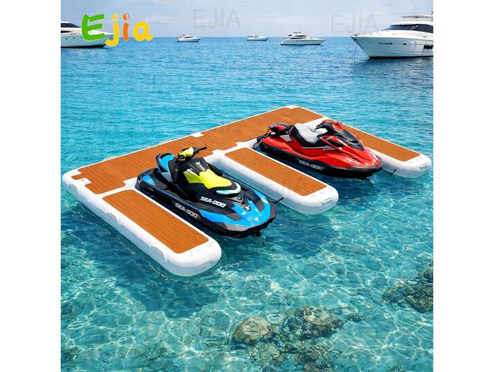 Grand Dock Gonflable en Forme de E de 4,10 m pour Jet Ski, Plateforme Flottante Double en EVA Antidérapante, Quai Gonflable pour Yacht, Bateau, Mer