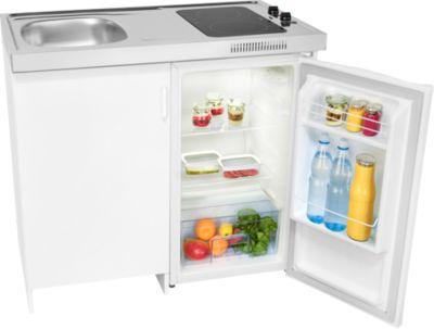 Exquisit Mini-Küche KK1085 mit Glaskeramik-Kochfeld, 76 l Kühlschrank, Spüle, Spülschrank, Weiß