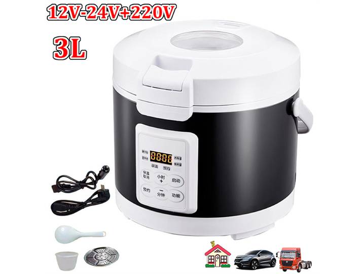 Cuiseur à riz électrique 12V 24V 220V 3L, voiture, camion, soupe électrique, bouillie, Machine de cuisson des aliments, cuiseur à vapeur chauffant